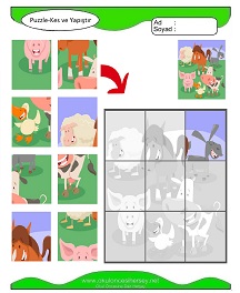 Puzzle Kes Yapıştır Çalışma Sayfaları